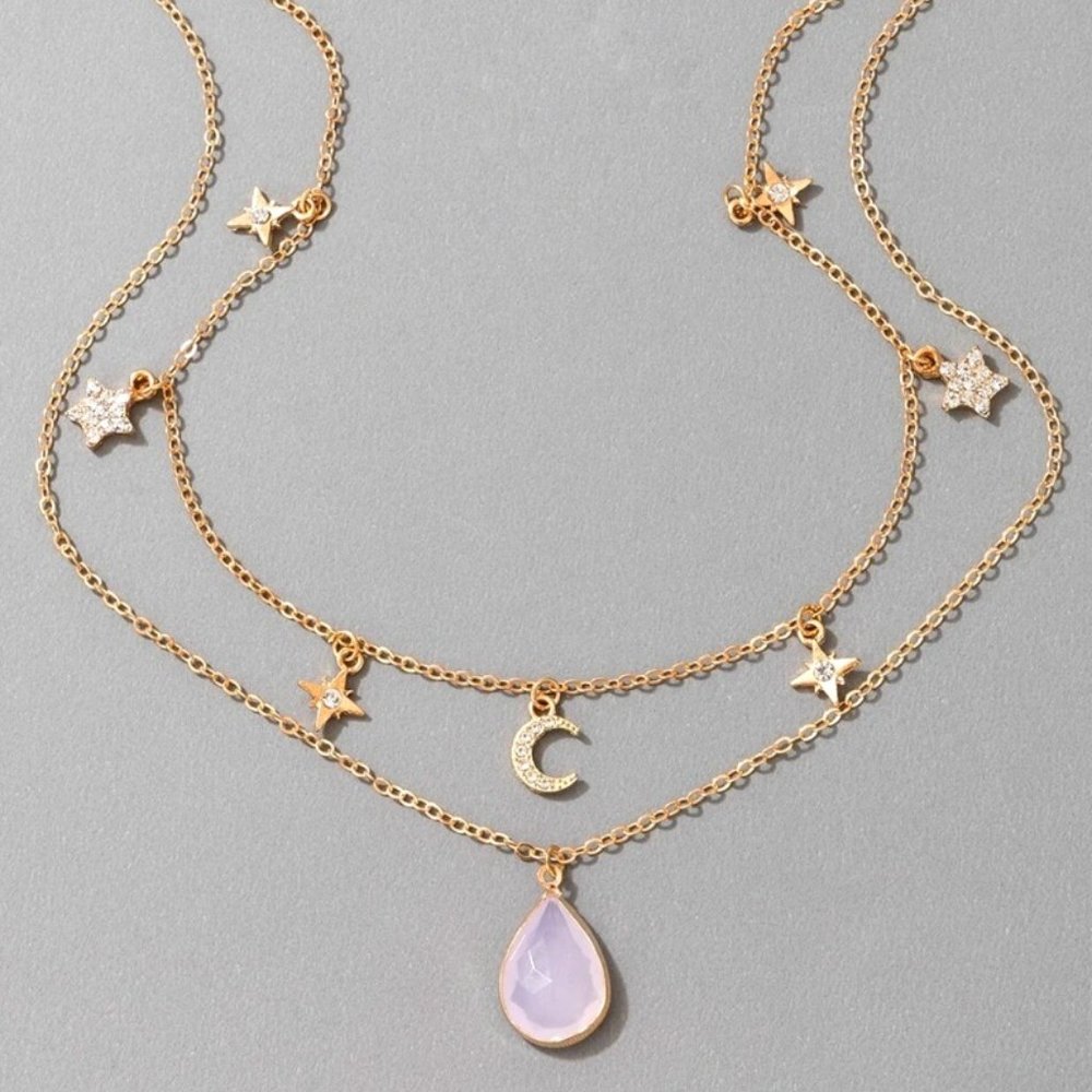 NEW Moon Star Glamorous Layered Lilac Necklace